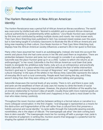 Essay on The Harlem Renaissance and its Literary Legacy