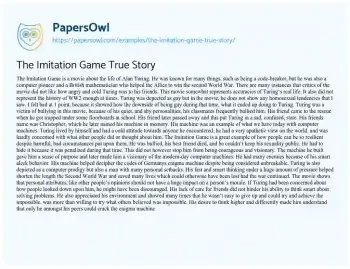 Essay on The Imitation Game Summary