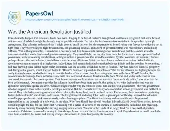 Essay on Was the American Revolution Virtuous