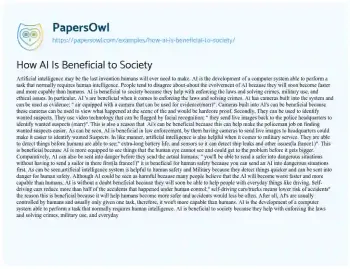 Essay on Is Artificial Intelligence Good for Society