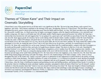 Essay on the Timeless Themes of Citizen Kane