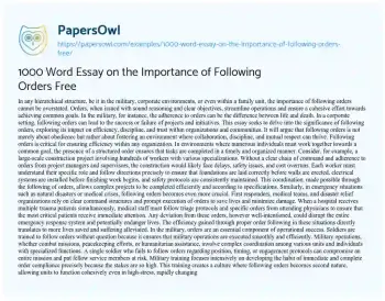 Essay on 1000 Word Essay on the Importance of Following Orders Free