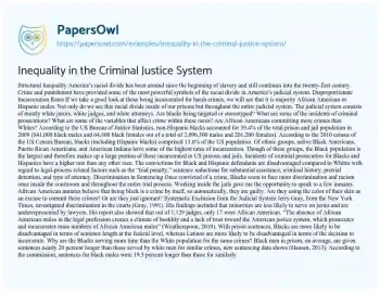 Essay on Racial Bias and Inequality in the U.S. Justice System
